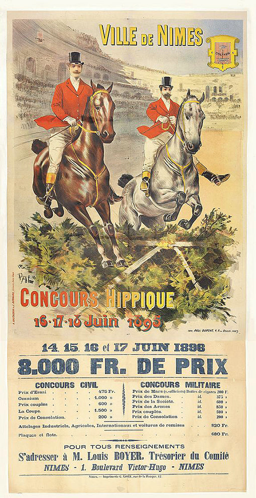 PAL (Jean de Paleologue) - Ville de Nimes - Concours hippique - 16, 17, 18 Juin 1896, affiche lithographique