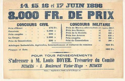 PAL (Jean de Paleologue) - Ville de Nimes - Concours hippique - 16, 17, 18 Juin 1896, affiche lithographique