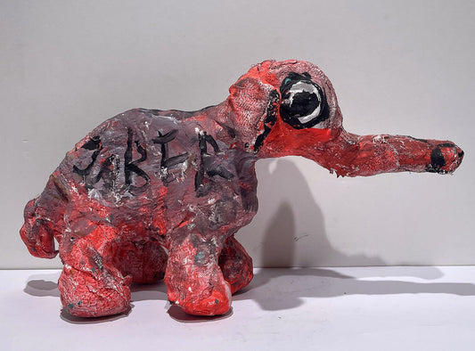 JABER El Mahjoub - L'éléphant rose - Sculpture Art Brut