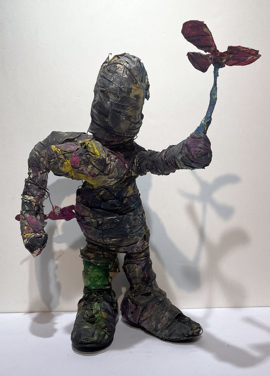 JABER El Mahjoub - Femme à la fleur - Sculpture Art Brut