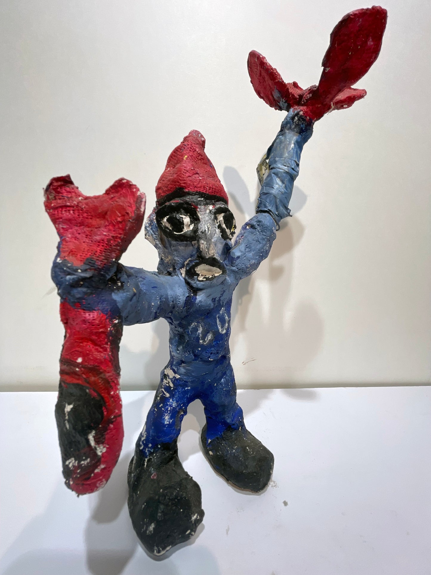 JABER El Mahjoub - Lutin au poisson et à la fleur - Sculpture Art Brut