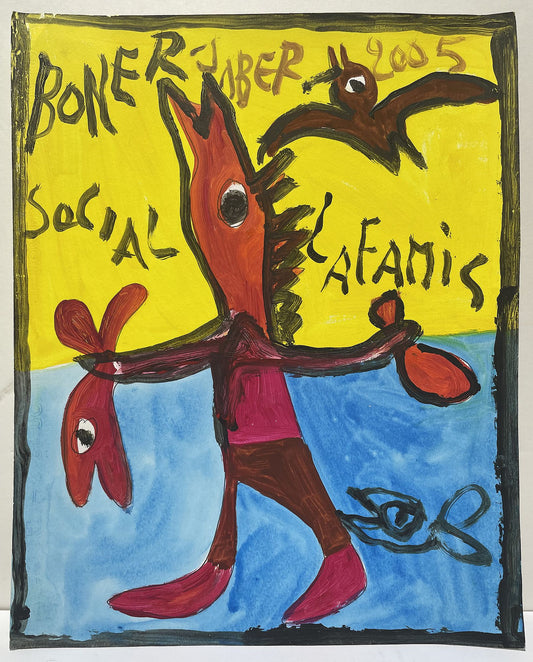 JABER El Mahjoub - Crocodile au poisson - Peinture Art Brut