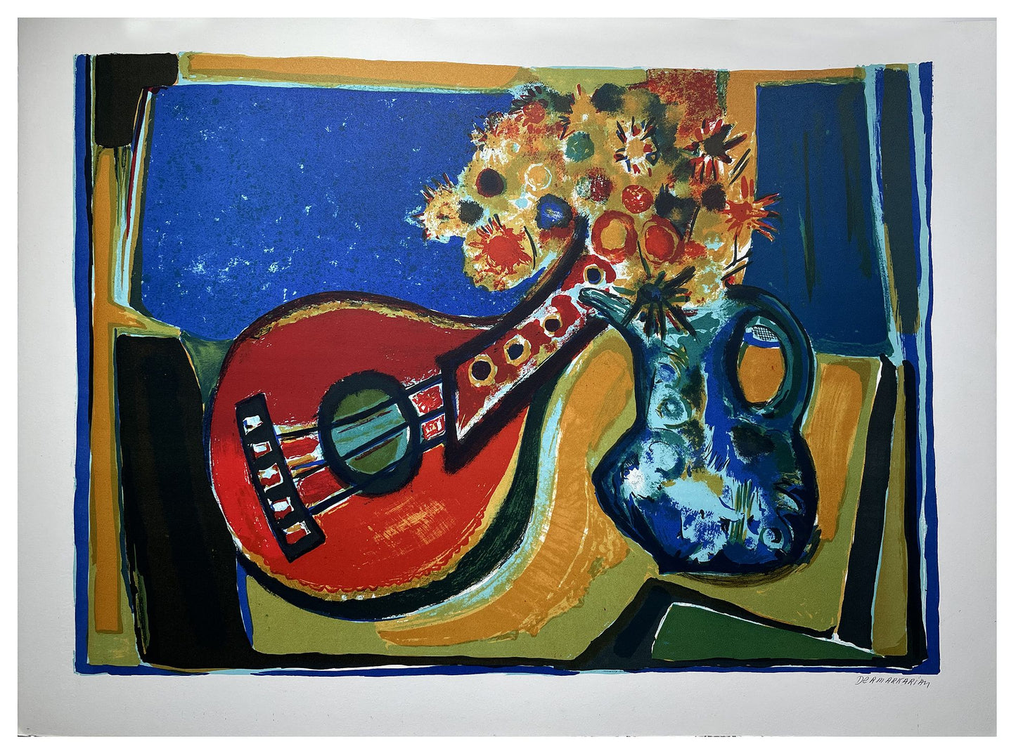 DER MARKARIAN Maurice - Guitare et bouquet, lithographie