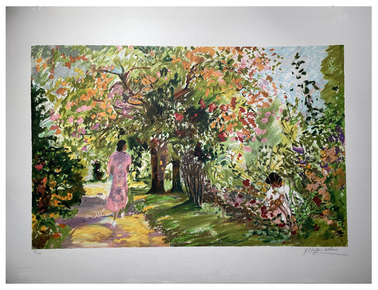 CHEFFER DELOUIS Yvonne - Promenade au jardin, lithographie