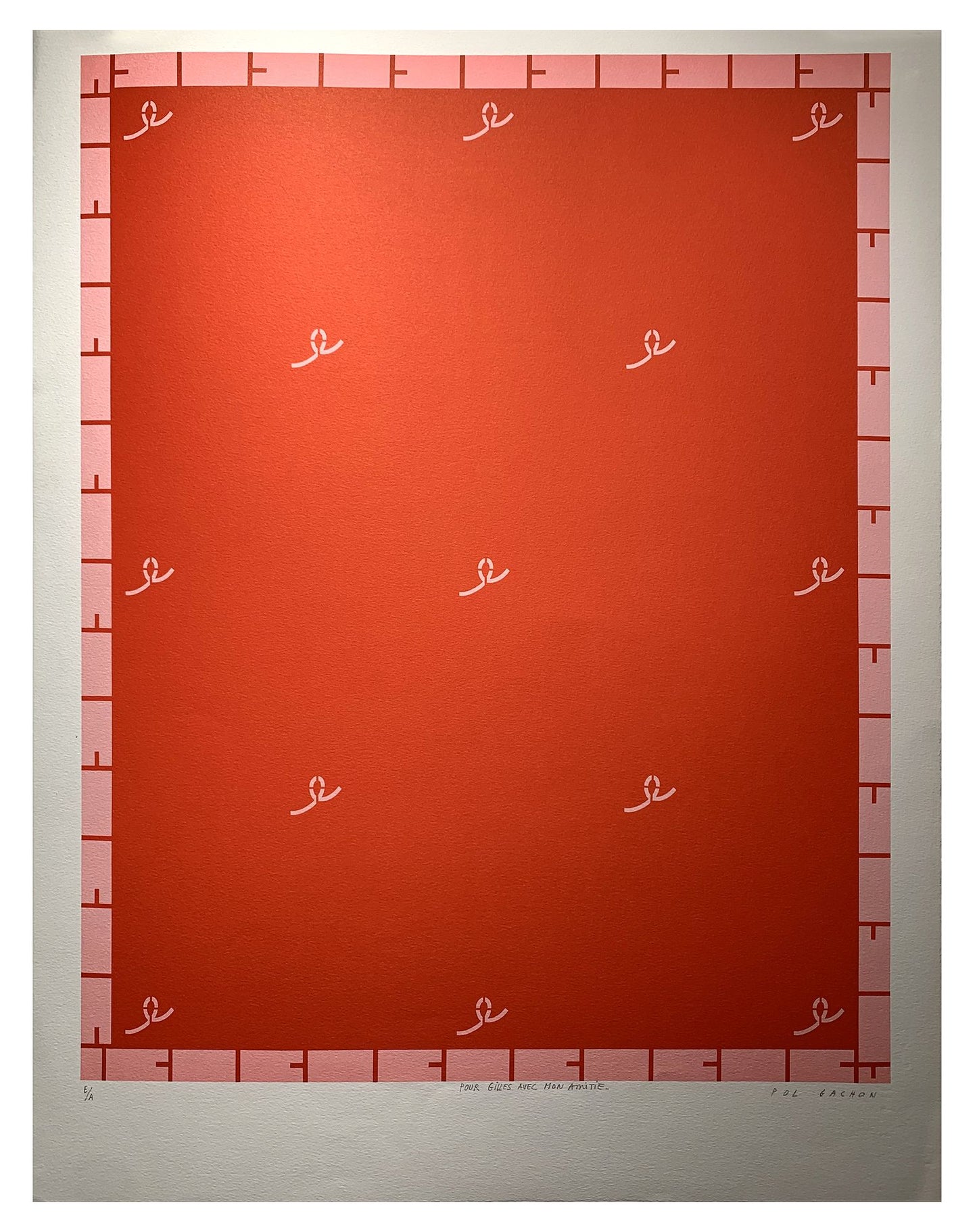 Pol GACHON - Composition rouge et rose, lithographie