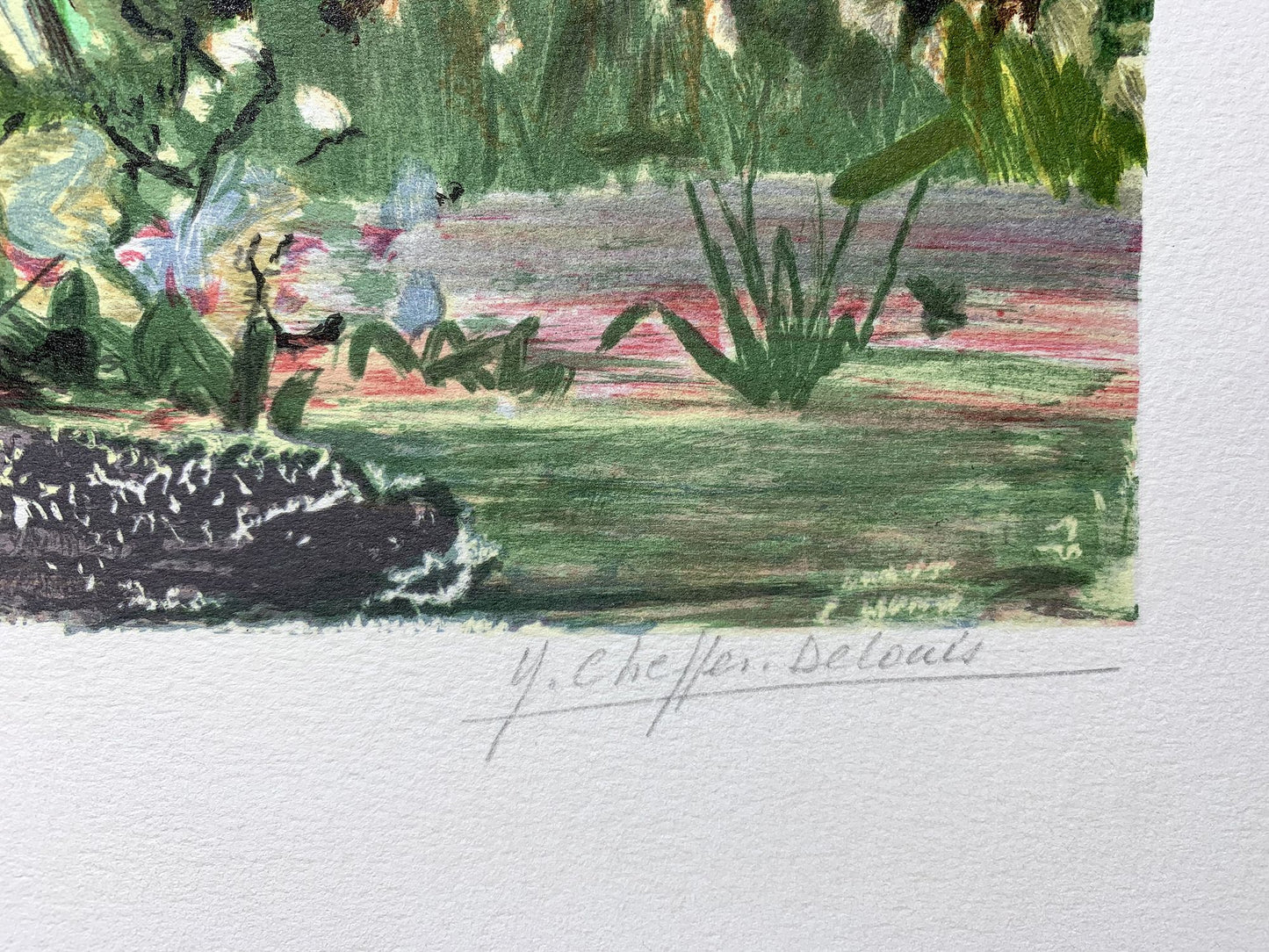 CHEFFER DELOUIS Yvonne - Lecture au jardin, lithographie