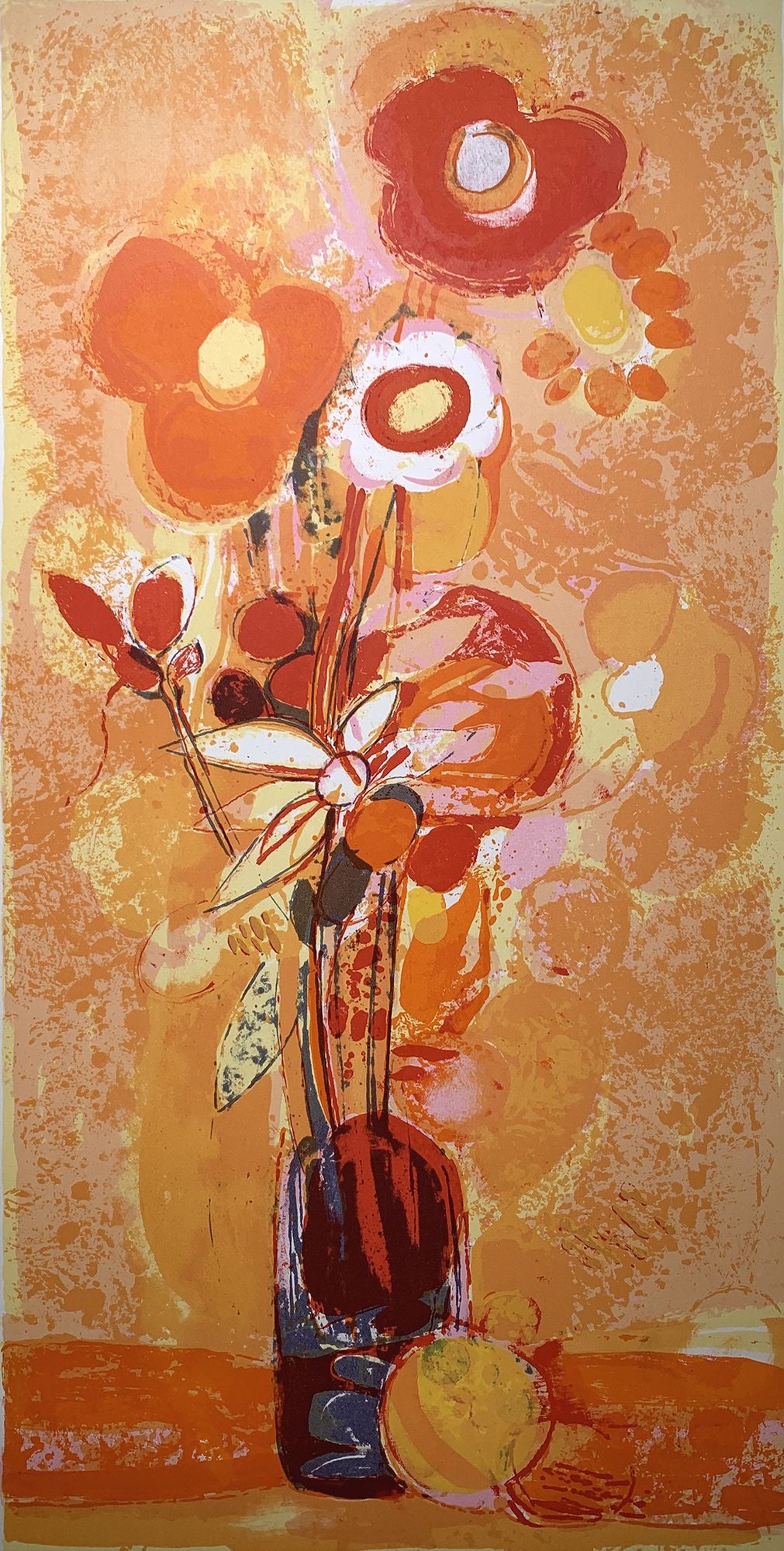 Joël DABIN - Le vase fleuri, lithographie