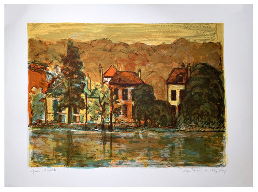 Marie-Françoise DE L'ESPINAY - Paysage d'Antibes, lithographie