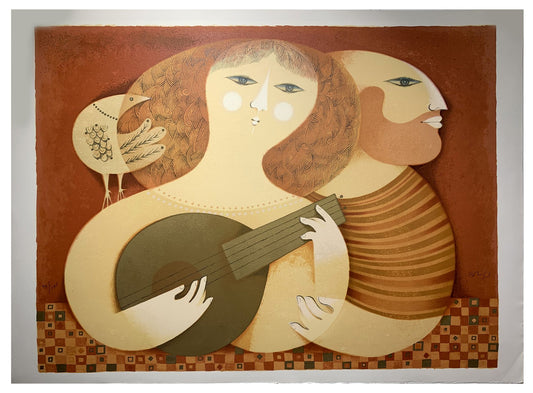 Samy BRISS - Couple de musiciens, lithographie