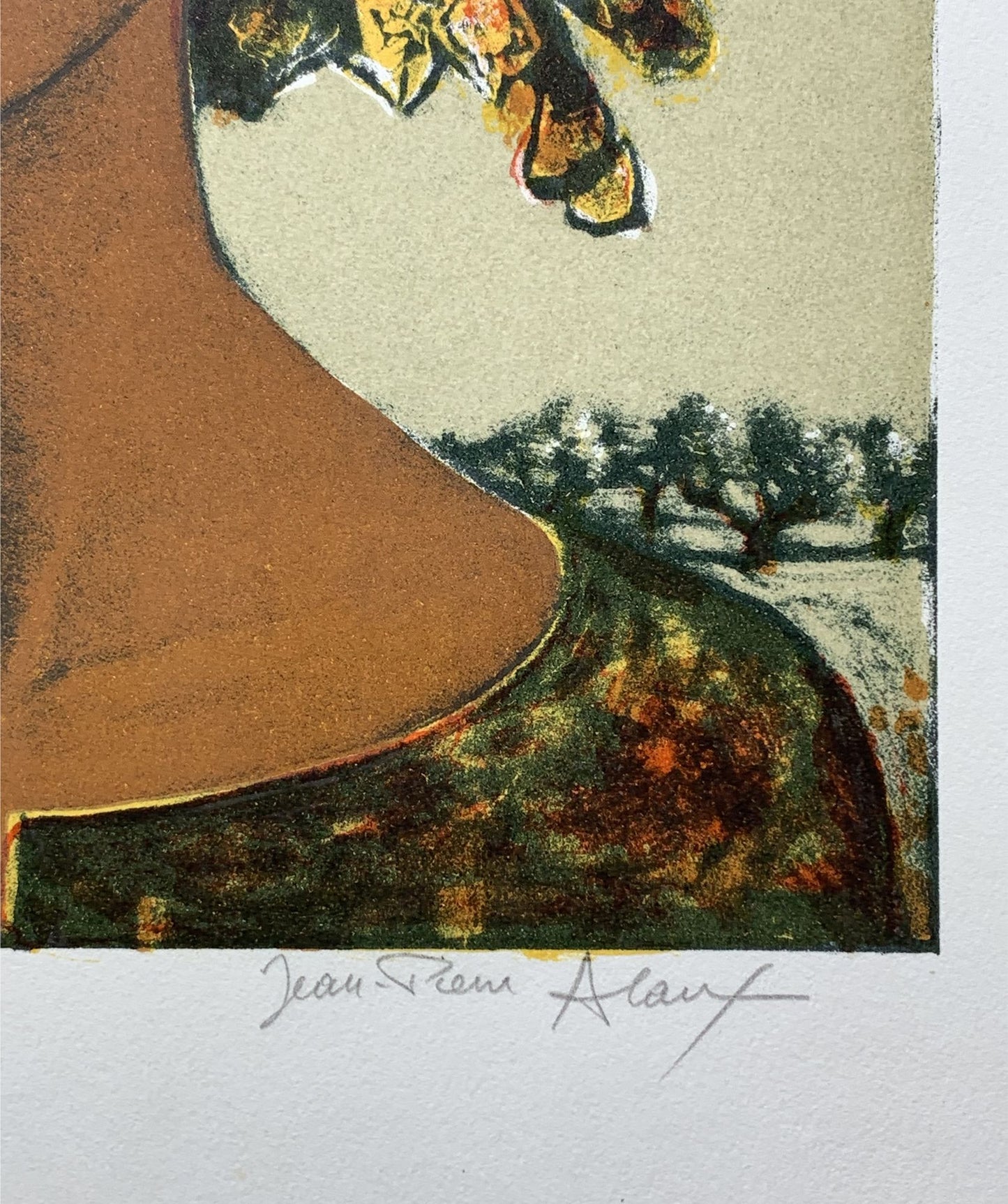 Jean-Pierre ALAUX - Portrait au panier de tournesols, lithographie