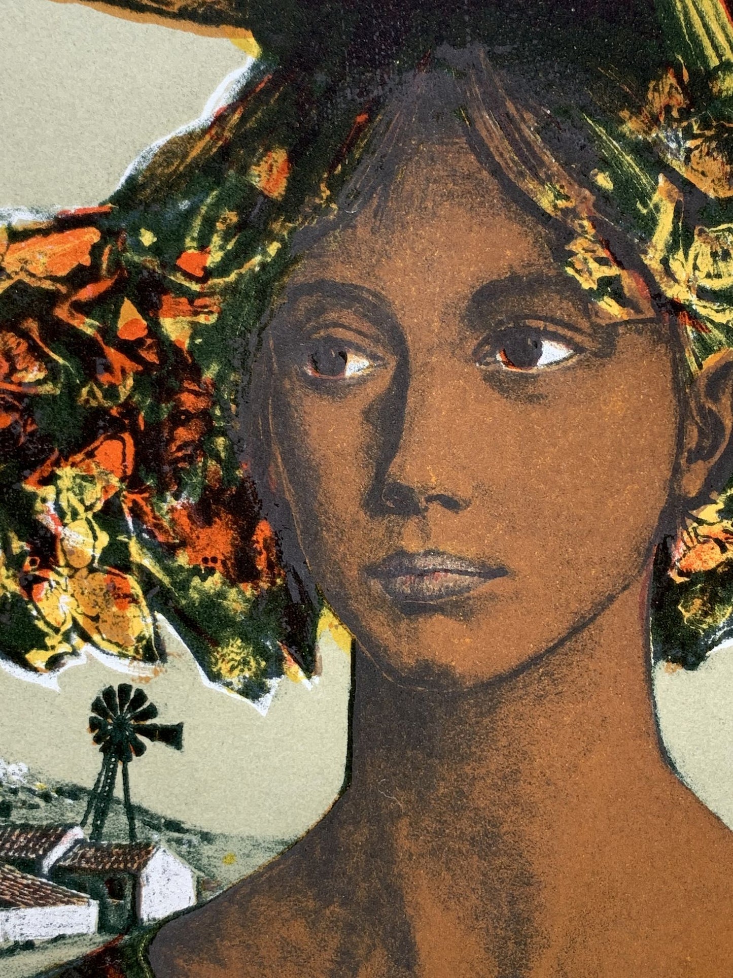 Jean-Pierre ALAUX - Portrait au panier de tournesols, lithographie