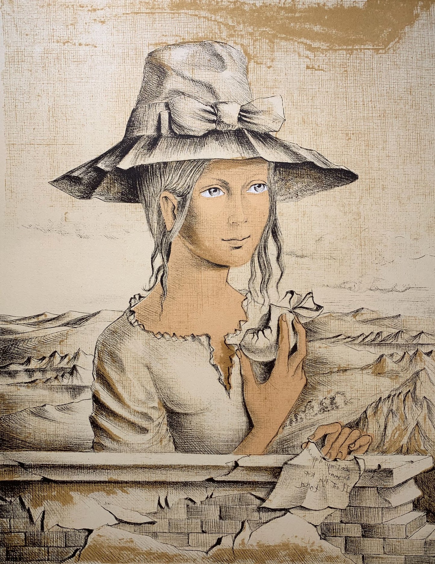 Michel VIOT - Jeune fille au chapeau, lithographie