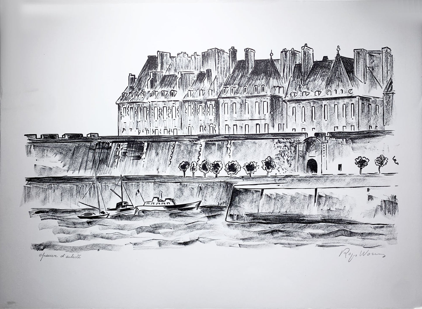 Roger WORMS - Quai de Seine, lithographie