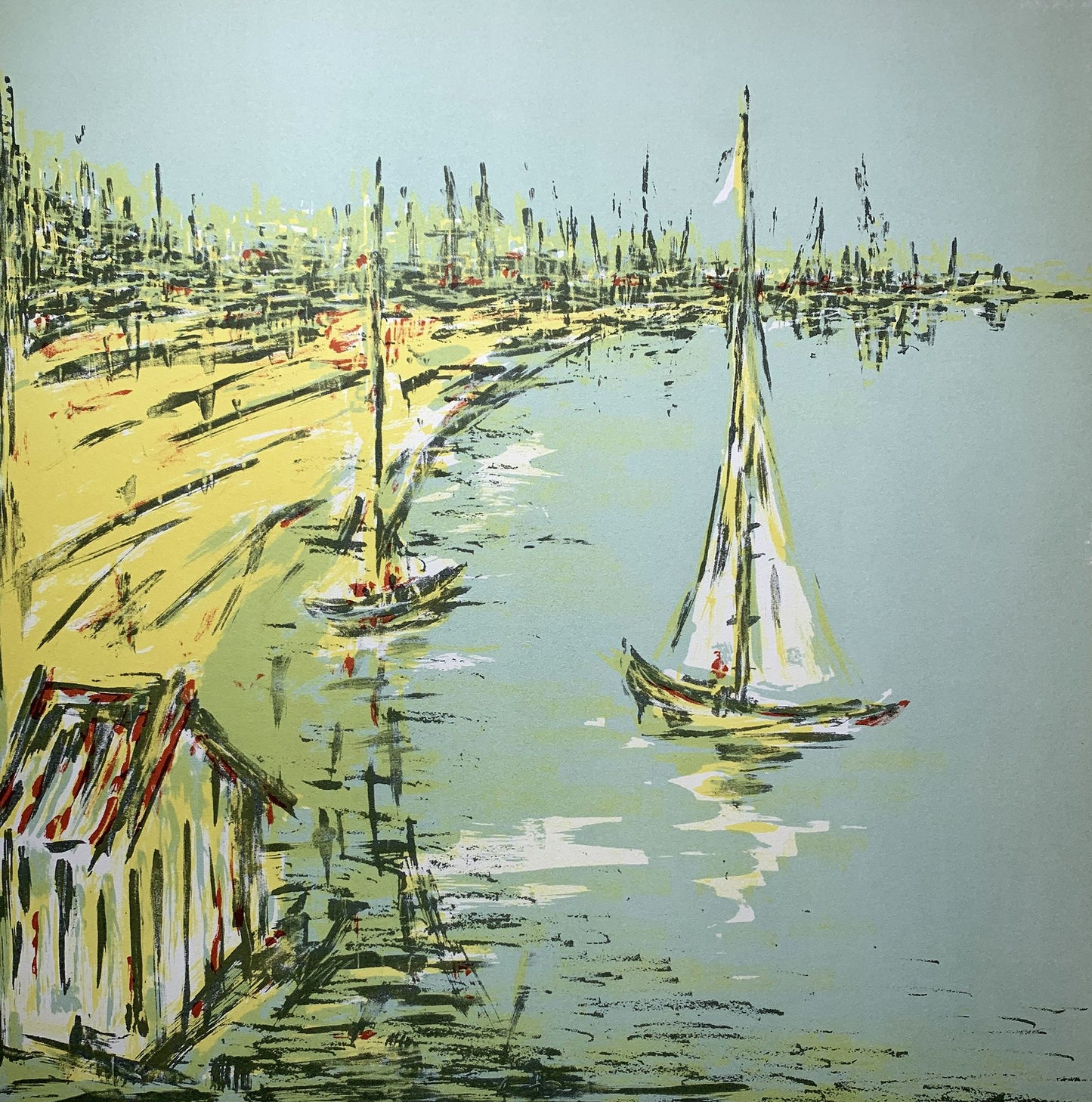 Eduardo DE SOTO - Vue du port de Cannes, lithographie