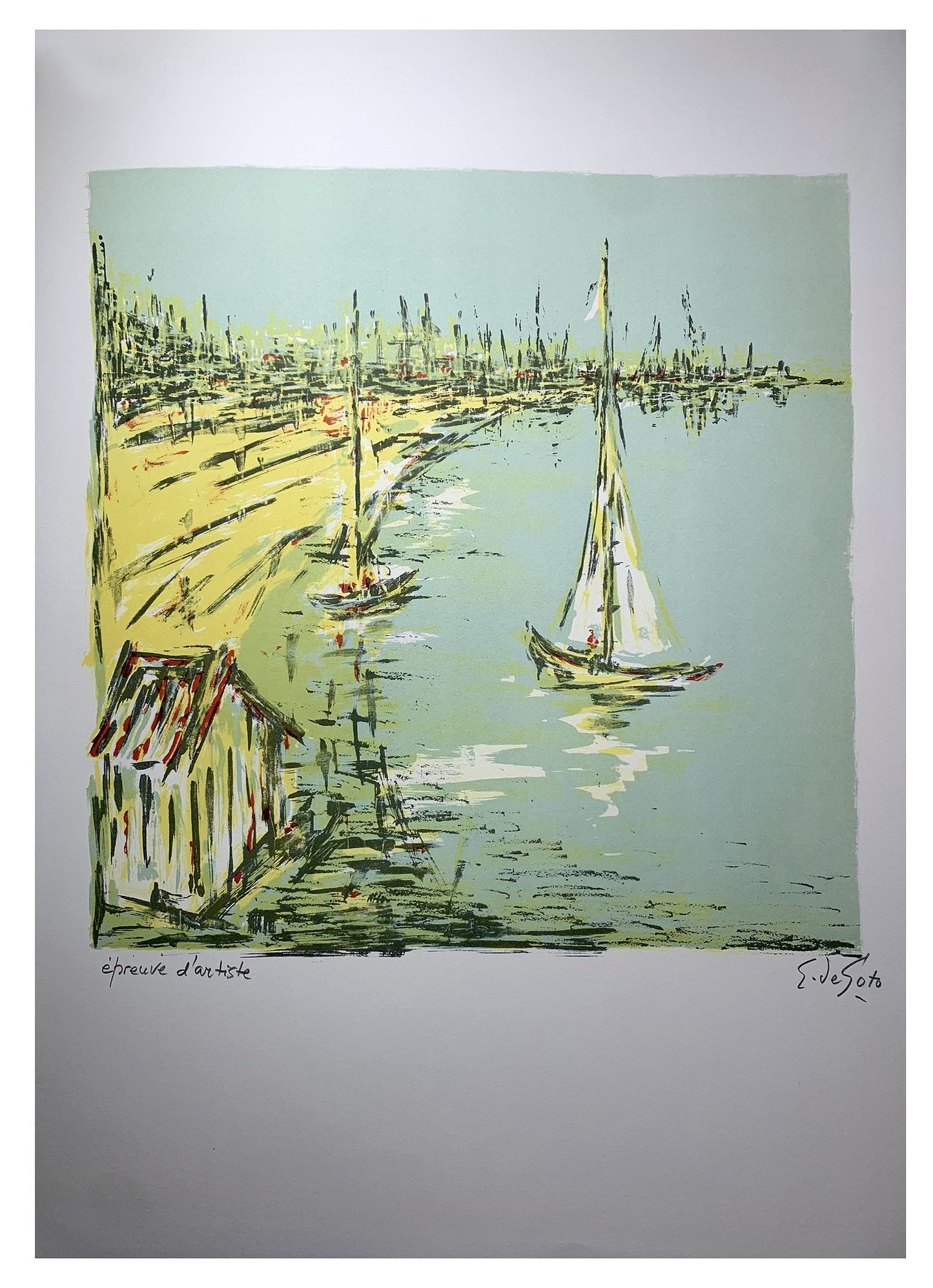 Eduardo DE SOTO - Vue du port de Cannes, lithographie