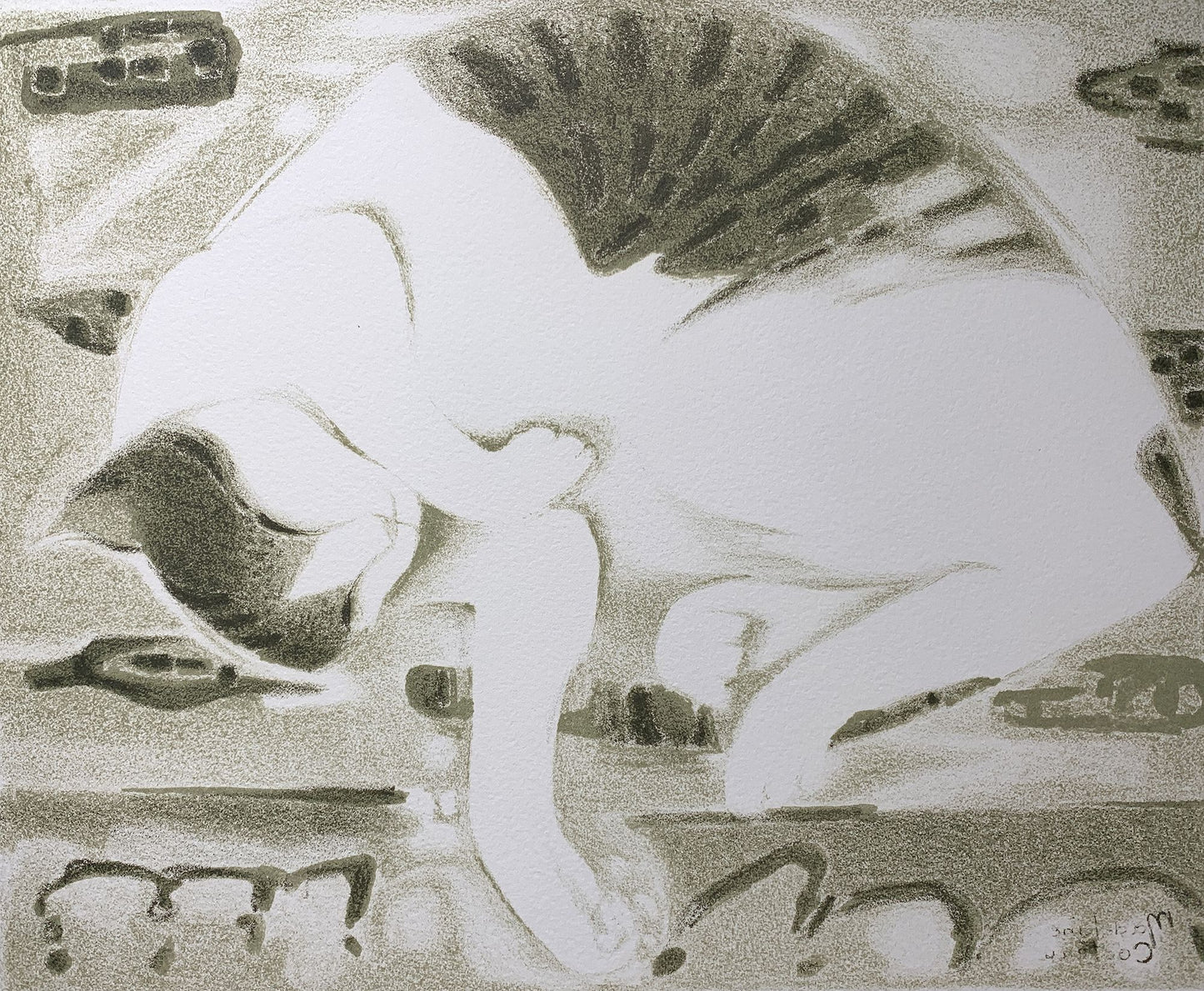 Madeleine COCTEAU - Chat à la sieste, lithographie