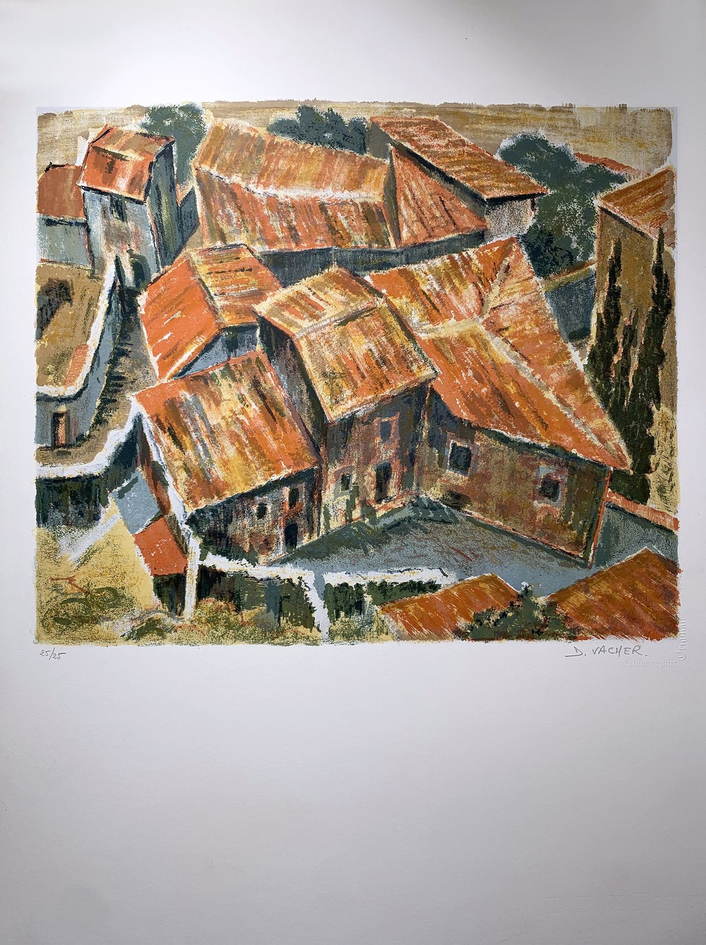 Daniel VACHER - Le village, lithographie