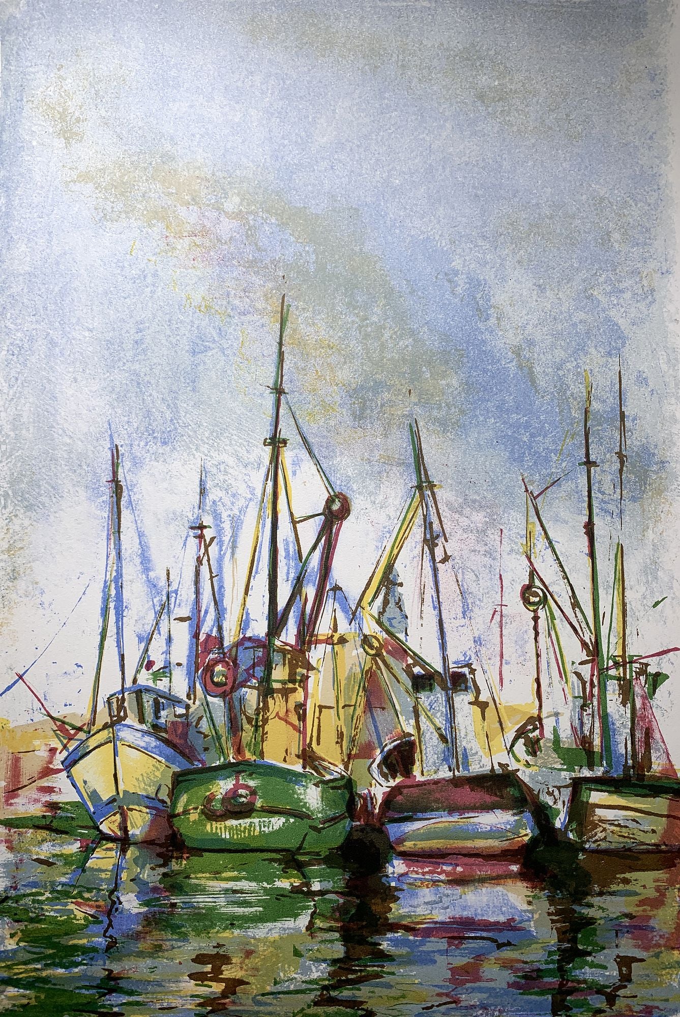 Jean LANIAU - Les bateaux du port de Cannes, lithographie