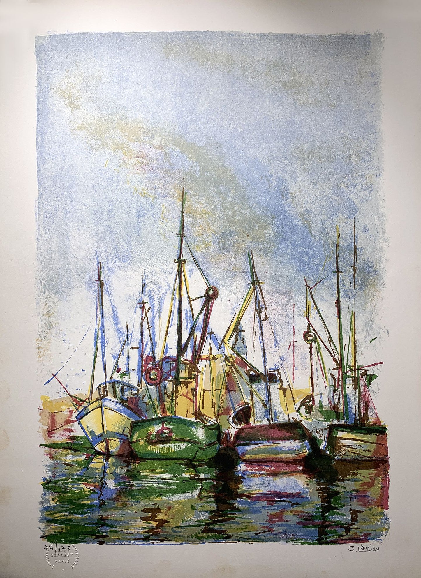 Jean LANIAU - Les bateaux du port de Cannes, lithographie