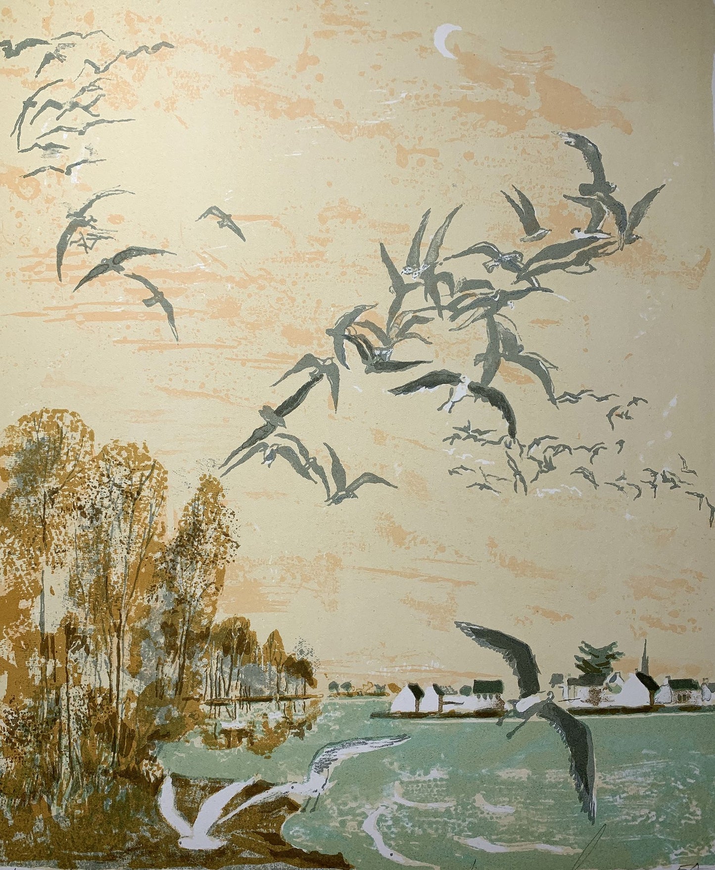 Pierre-Eugène CLAIRIN - Envol d'oiseaux, lithographie