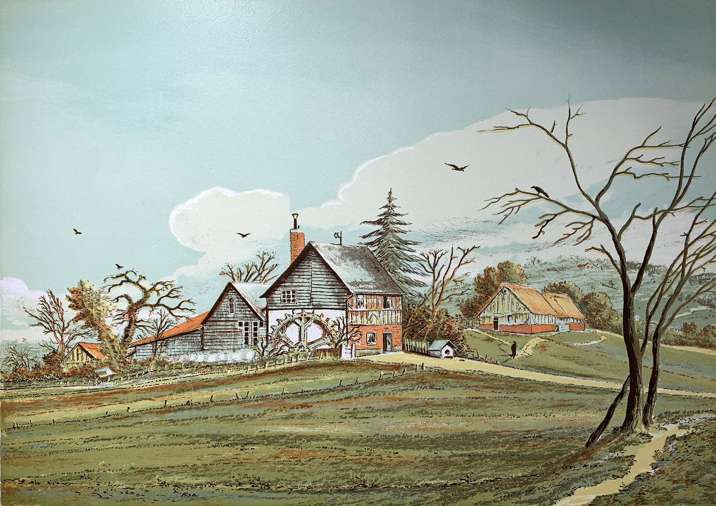 Pierre BAZIRE - Maison de campagne, lithographie