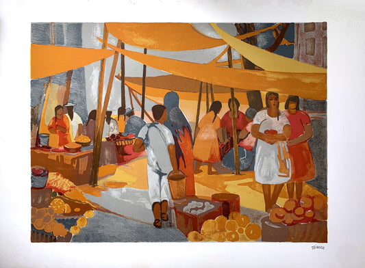 Eliane THIOLLIER - Au marché, lithographie