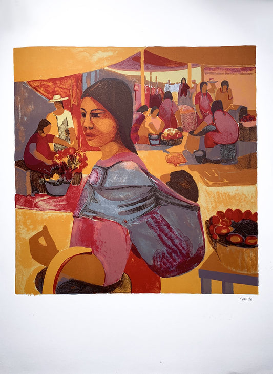 Eliane THIOLLIER - Femme au marché, lithographie