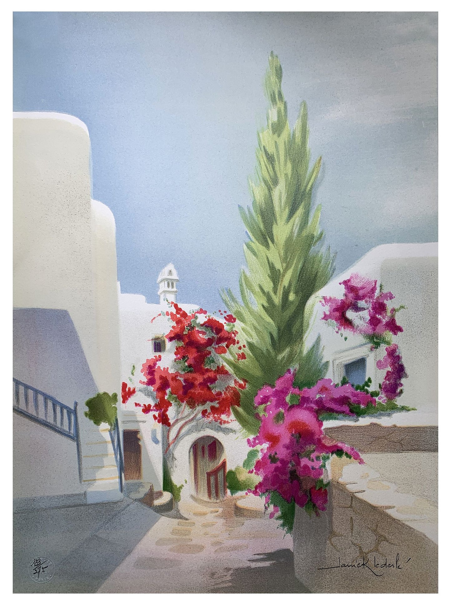 LEDERLE Janick - Les bougainvilliers de Santorin, lithographie