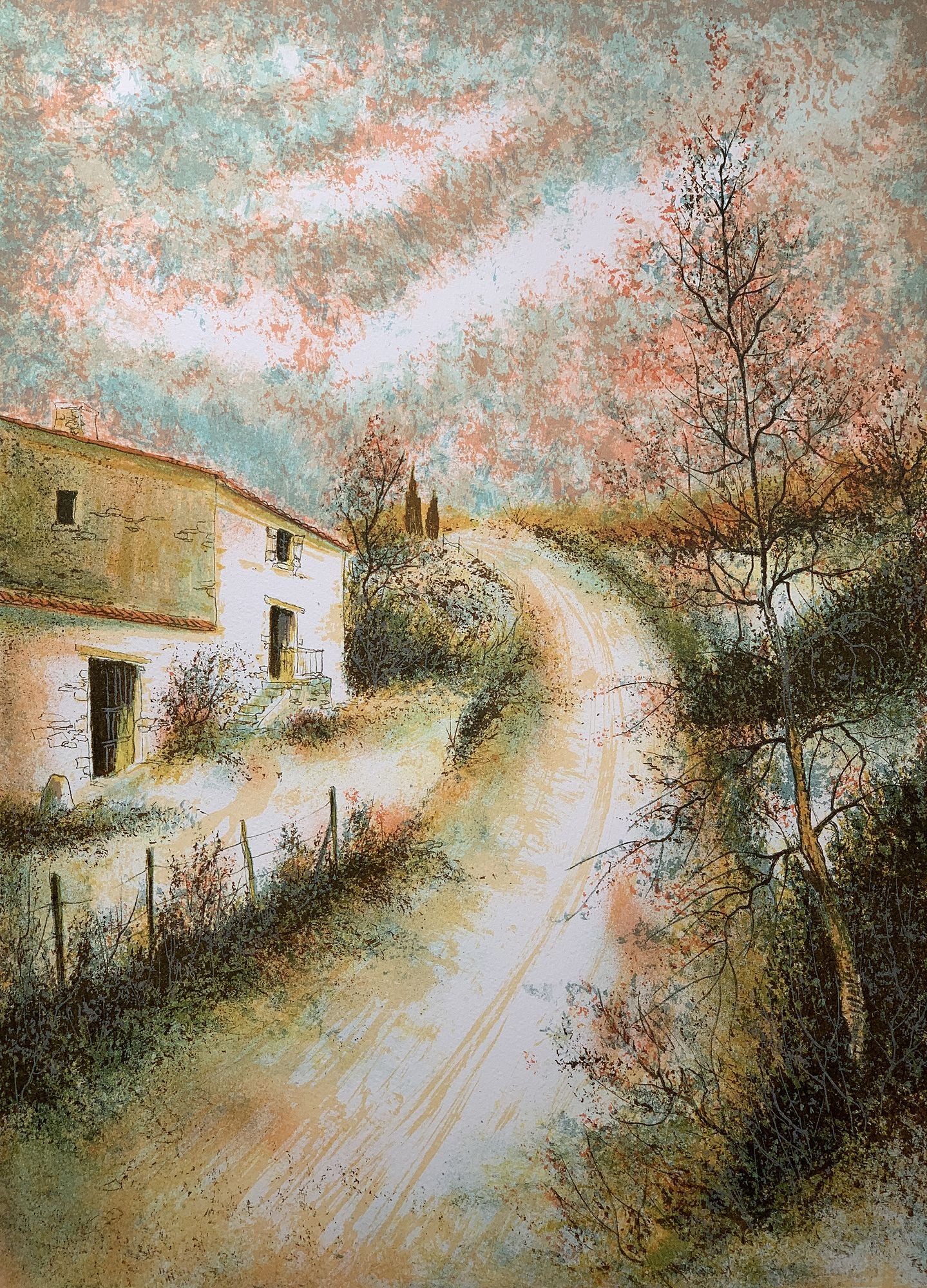 Pierre MAS - Une route de campagne, lithographie