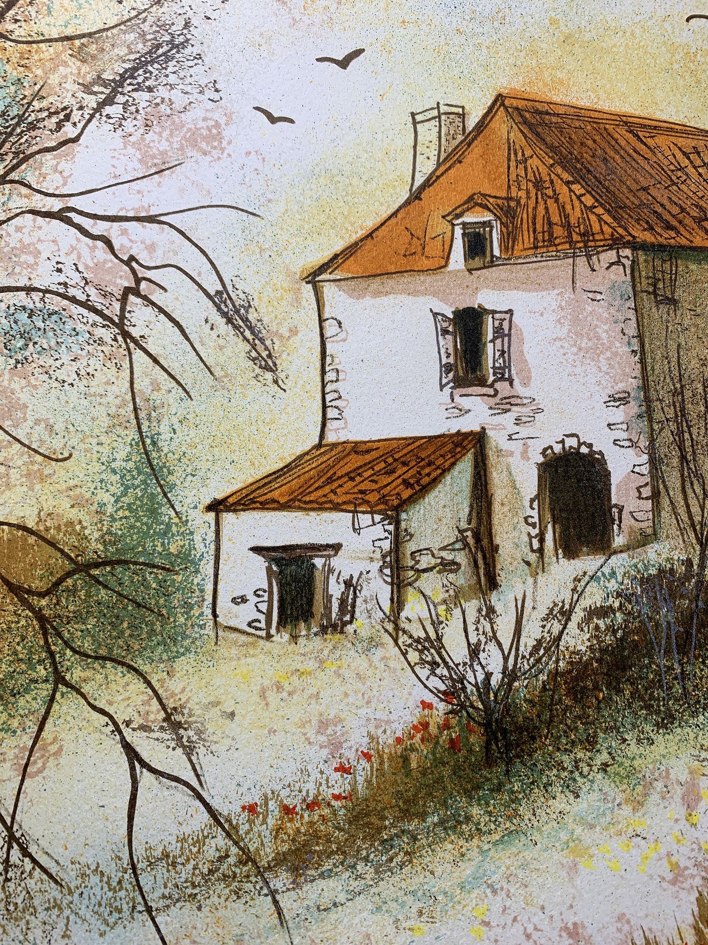 Pierre MAS - La vieille bâtisse de campagne, lithographie