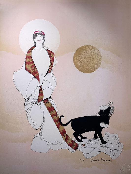 Didier MOREAU - Chat noir au clair de lune, lithographie