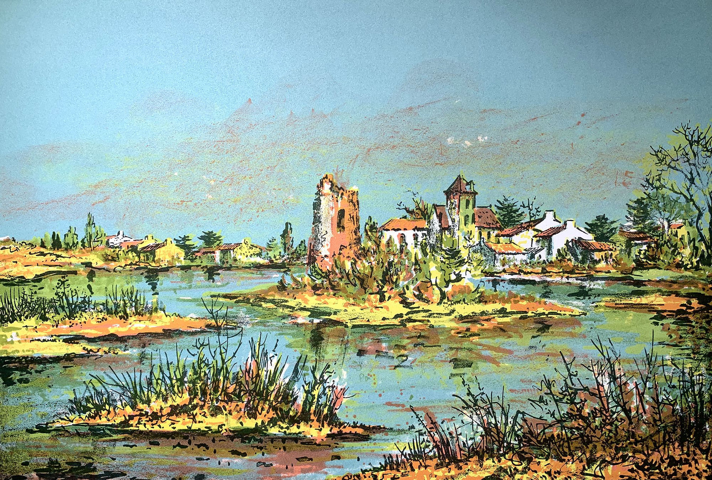 Maurice BUFFET - Le fort du village, lithographie