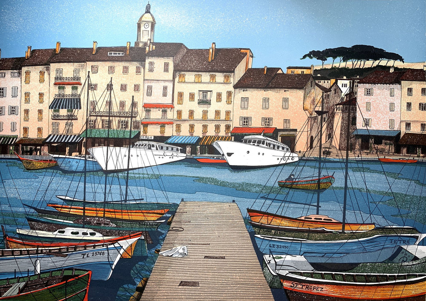 Etienne DELNOY - Le port de Saint Tropez, lithographie