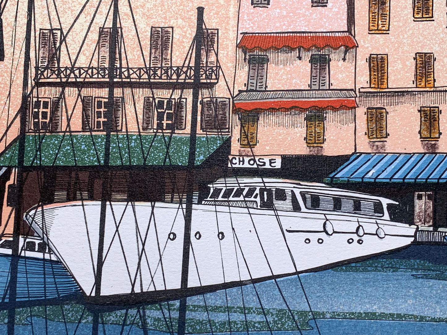 Etienne DELNOY - Le port de Saint Tropez, lithographie