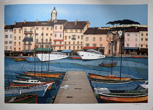 Etienne DELNOY - Le port de Saint Tropez, lithographie