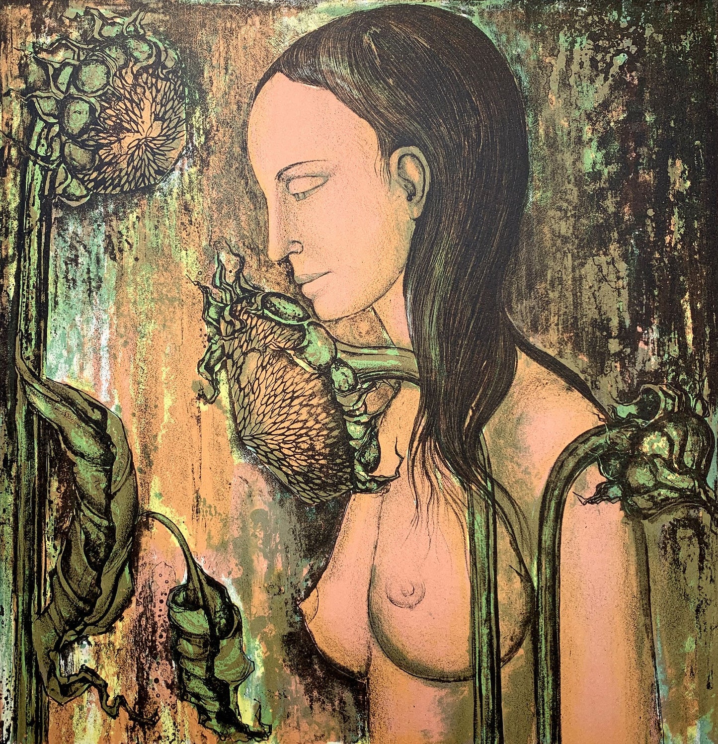 Pierre HENRY - Femme nue aux tournesols, lithographie