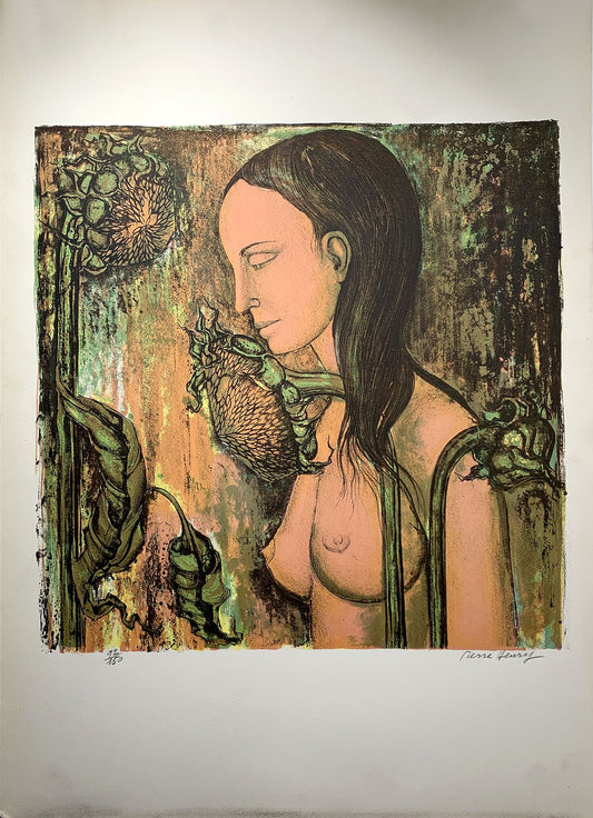 Pierre HENRY - Femme nue aux tournesols, lithographie